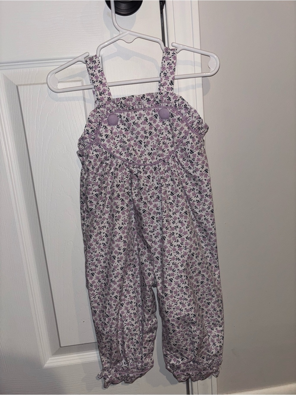 Lilac Floral Cotton Overalls for Kids with Buttoned Bib
